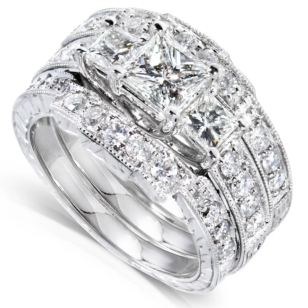 1-7/8ct.tw Natural Princess Diamonds 3-Stone Vintage Fashion Bridal Stack