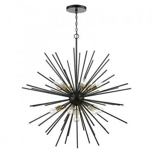 13 Light Shiny Black with Polished Brass Accents Extra Large Foyer Chandelier