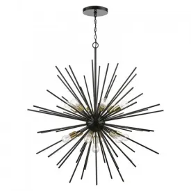 13 Light Shiny Black with Polished Brass Accents Extra Large Foyer Chandelier