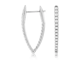 14K White Gold Diamond Inside out V Shaped Hoops