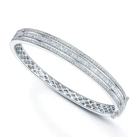 18ct White Gold Diamond Set Baguette & Round Brilliant Bangle