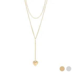 18K Gold PVD Stainless Steel Layered Lariat Heart Charm Necklace / CHN0014