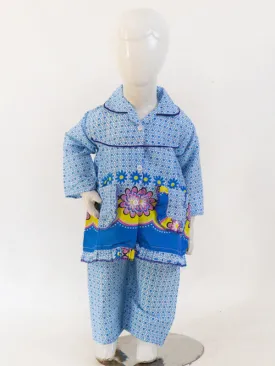 1Yrs - 5Yrs Blue Flower Full Sleeves Cotton Night Suit For Girls NG GNS04