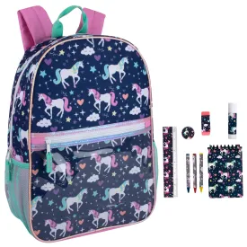 43cm Printed Backpack with 8 Piece School Kit 20L Capacity - Unicorn Themed