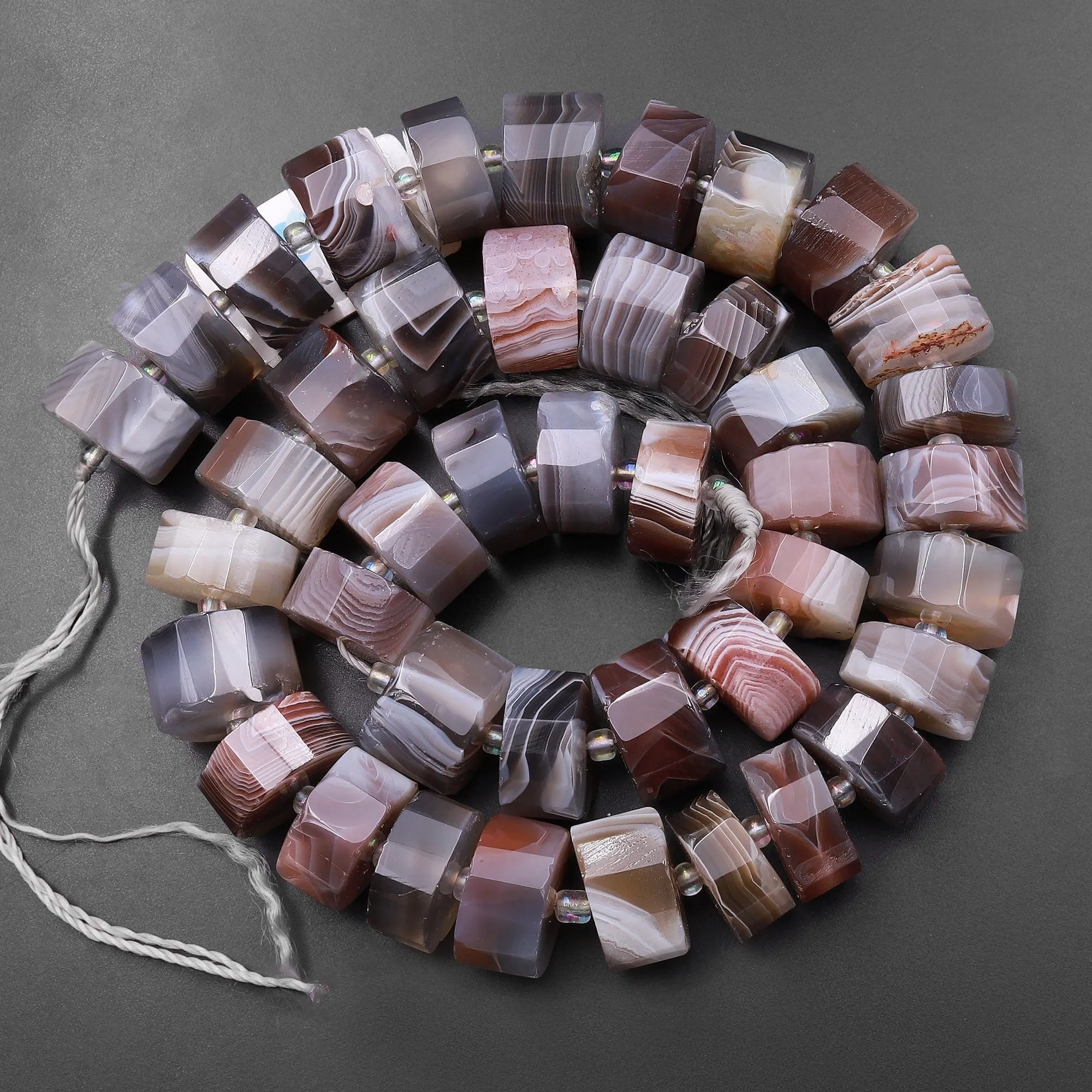 AAA Faceted Natural Botswana Agate Beads 14mm Rondelle Heishi Wheel Shape 15.5" Strand