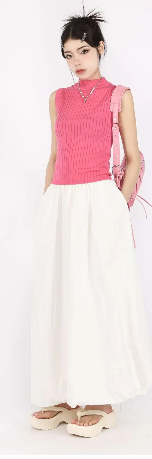 Balloon Hem Parachute Maxi Skirt