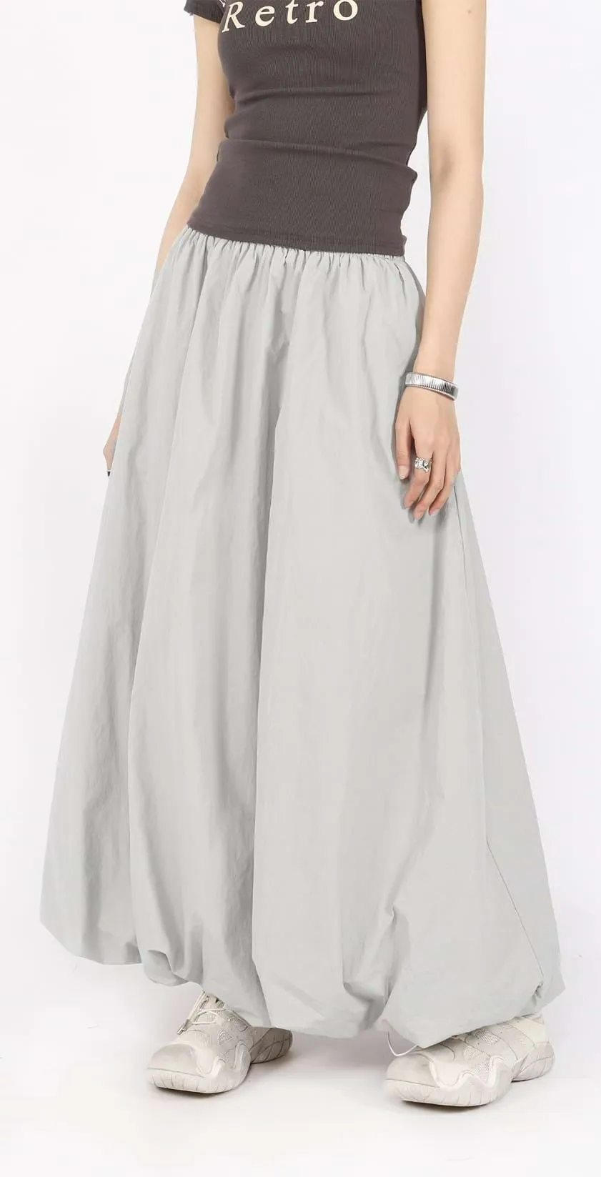 Balloon Hem Parachute Maxi Skirt