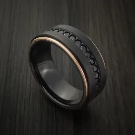 Black Titanium and 14K Rose Gold Band with Black Diamonds Custom Made Men's Ring