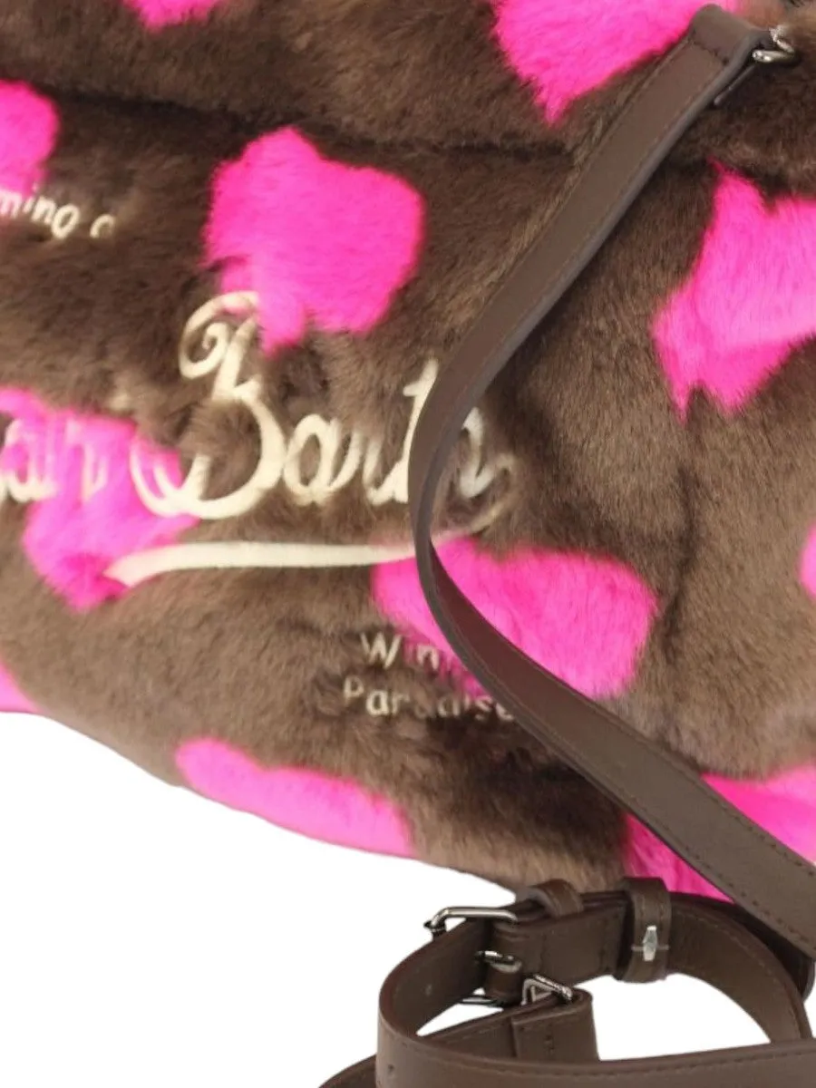 Borsa a mano furry stampa cuori con tracolla