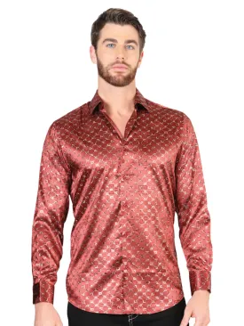 Camisa Casual Manga Larga Estampada Burgandy para Hombre 'El Señor de los Cielos' - ID: 44546