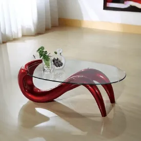 Ciaran Coffee Table with Glass Top in Red