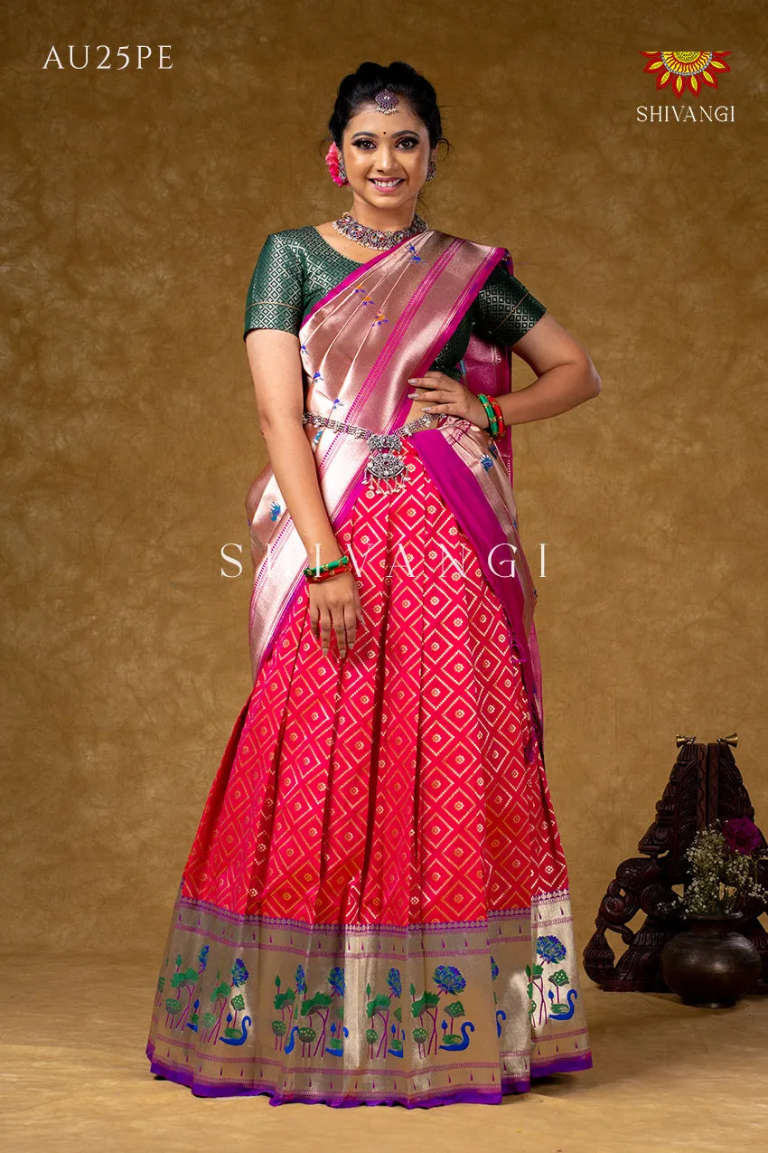 Classic Peach Silk Swan Half Saree For Festivel !!!