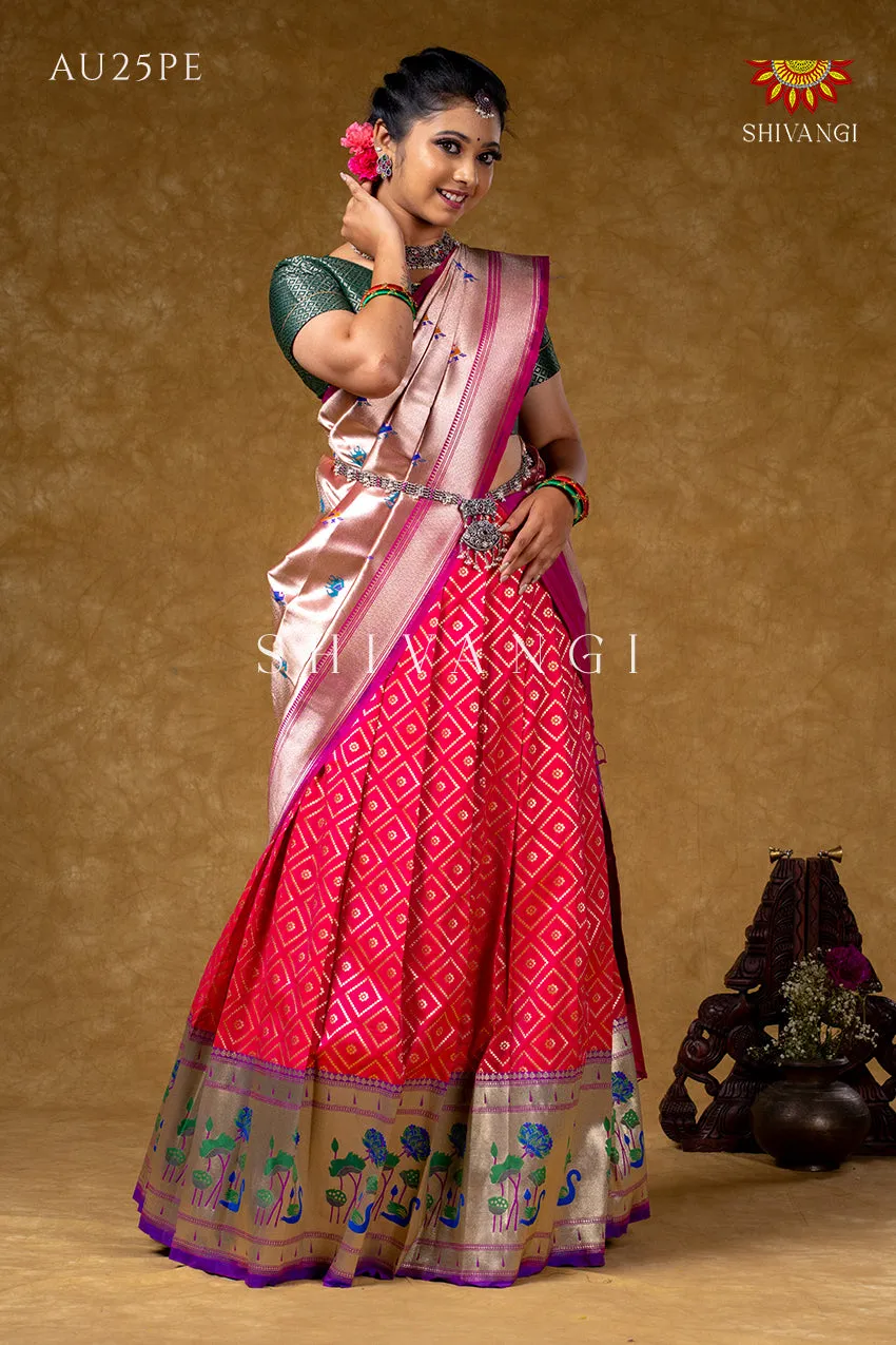 Classic Peach Silk Swan Half Saree For Festivel !!!