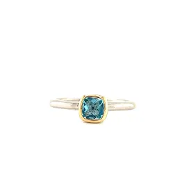 Cushion Blue Topaz Ring in Sterling Silver with 14K Yellow Gold Accent