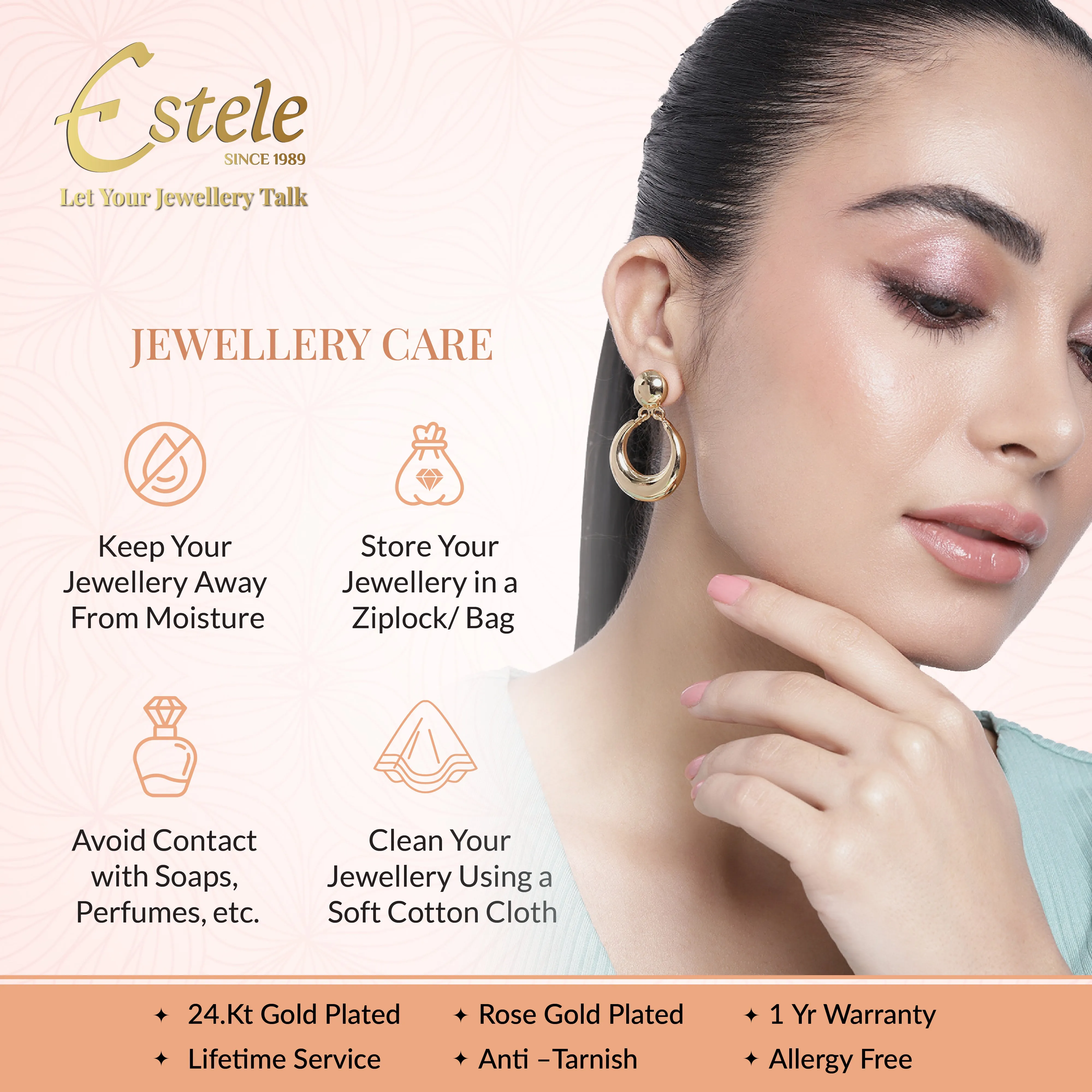 Estele Gold Plated CZ Flower Designer Earrings for Women