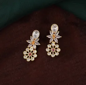 Estele Gold Plated CZ Flower Designer Earrings for Women