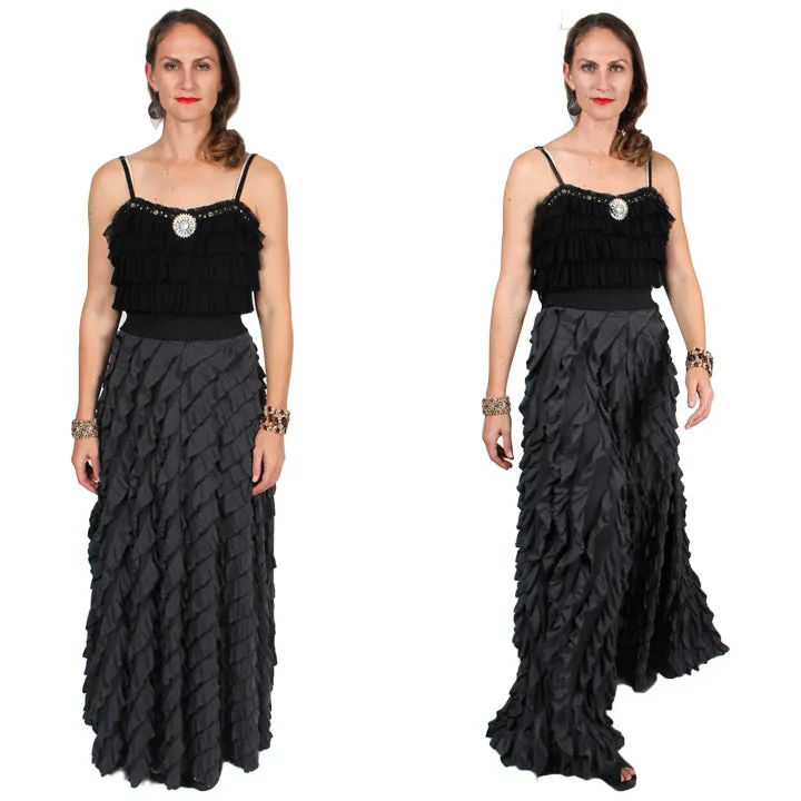 Free People full length Ruffle Flamenco Skirt Evening Glam Large-XL-2X