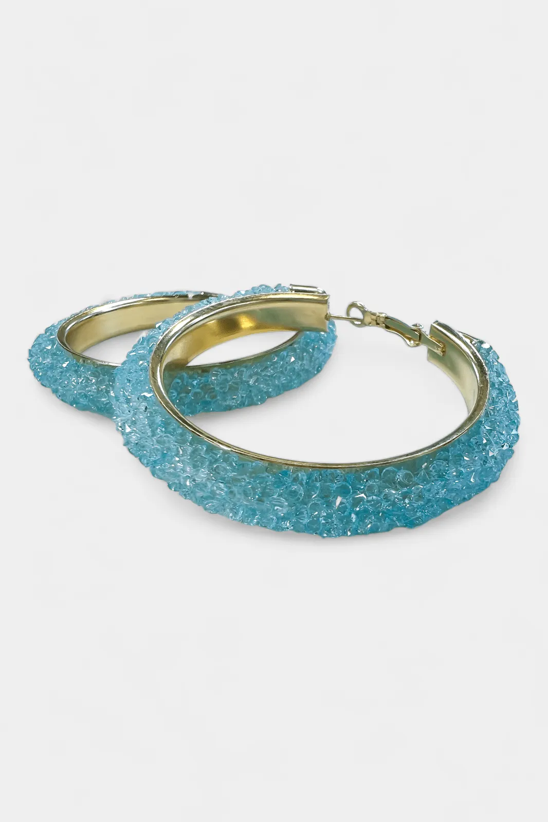 Gold & Blue Rhinestone Crystal Hoop Earrings