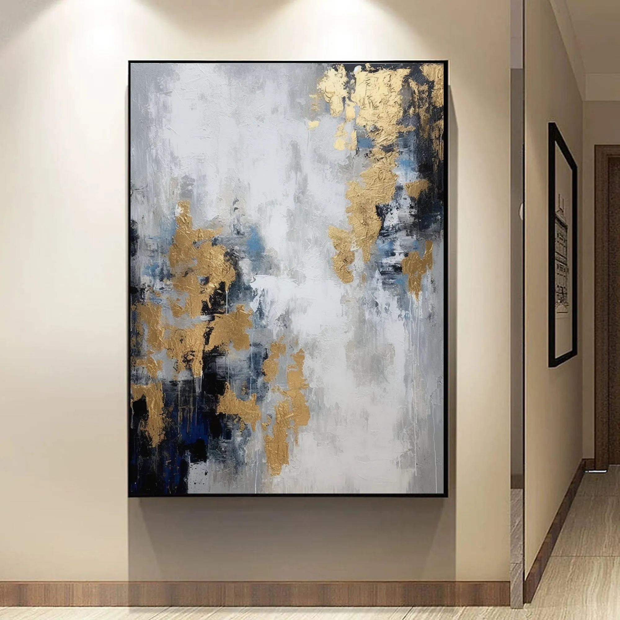 Gold And Gray Wall Art Decor Gray Abstract Art Painting Oversize Wall Art