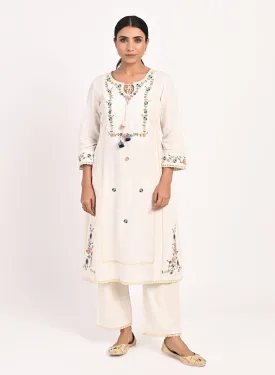 Ivory Embroidered Straight-fit Cotton Kurta Set