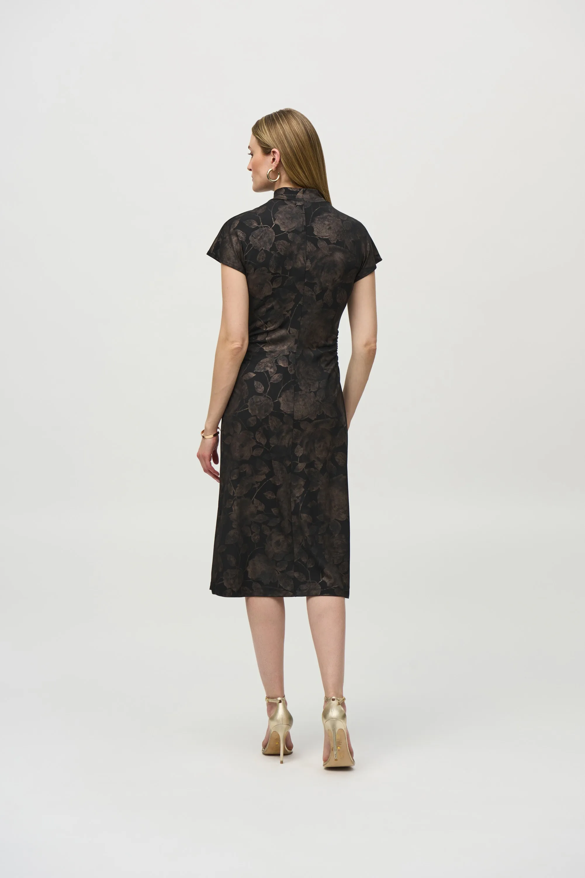 Joseph Ribkoff Floral Print A-Line Dress 244042 - Black/Bronze