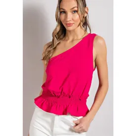 One Shoulder Sleeveless Ruffle Blouse Top