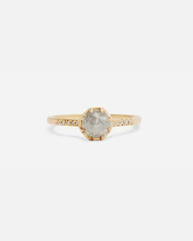 Pave 8 Octagon / Salt   Pepper Diamond   Yellow Gold