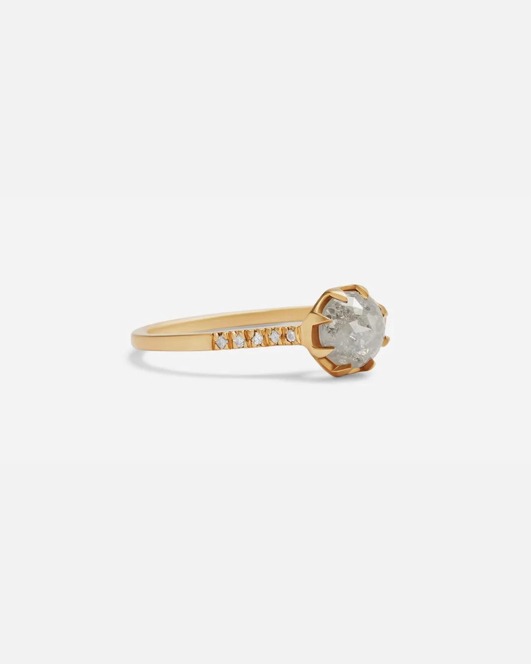 Pave 8 Octagon / Salt   Pepper Diamond   Yellow Gold