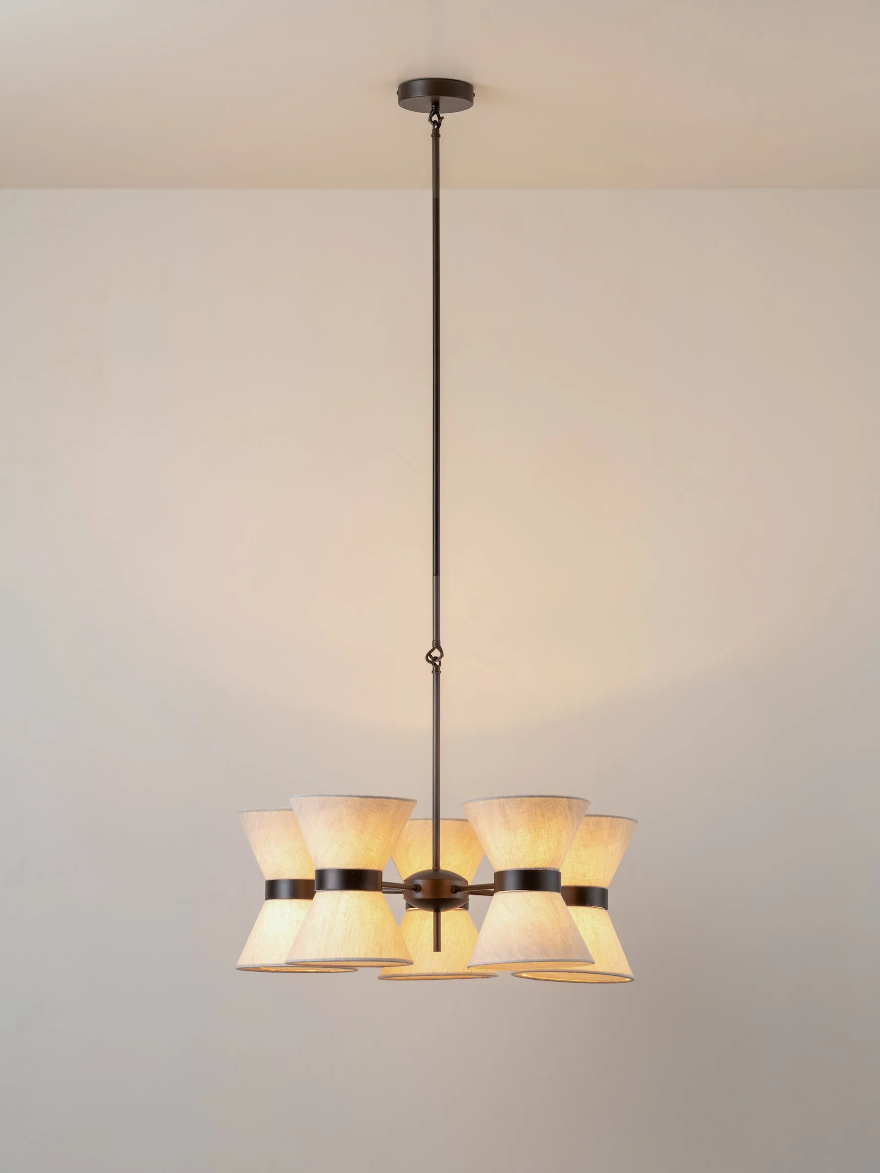 Renwick - 5 light linen and bronze pendant