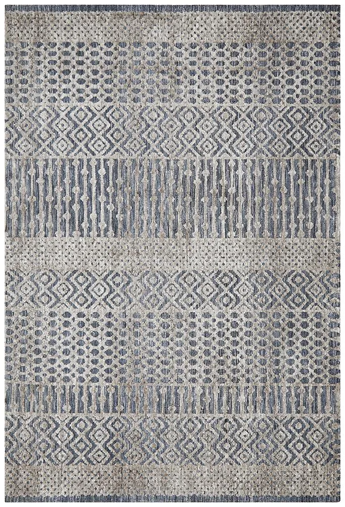 Rustic Casual Tribal Design Corey Rug - Navy/Grey