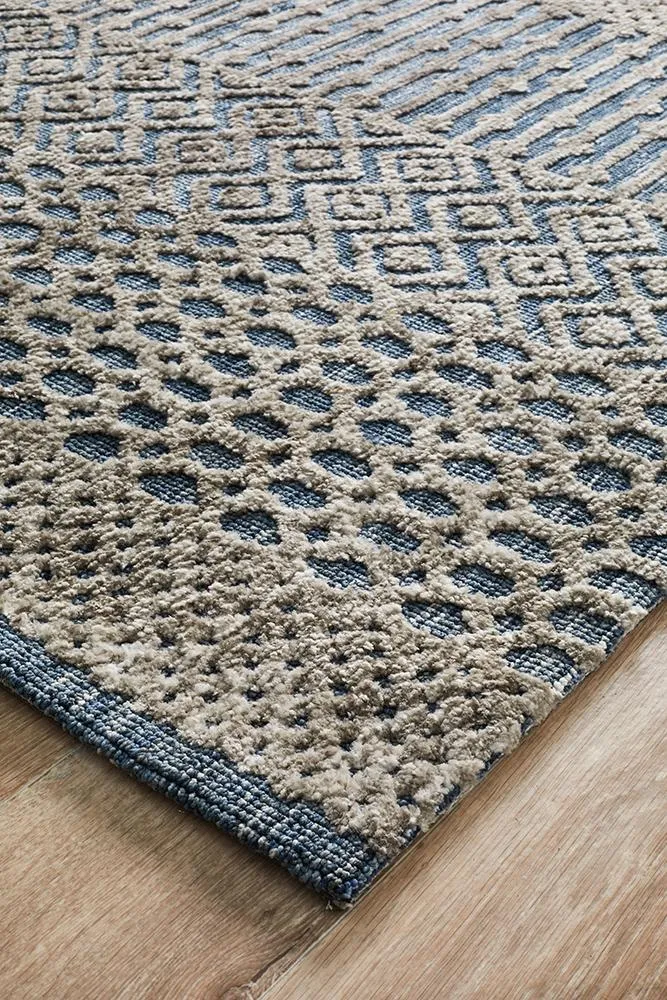 Rustic Casual Tribal Design Corey Rug - Navy/Grey