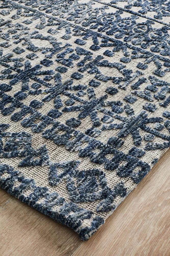 Rustic Casual Tribal Design Tara Rug - Navy/Grey