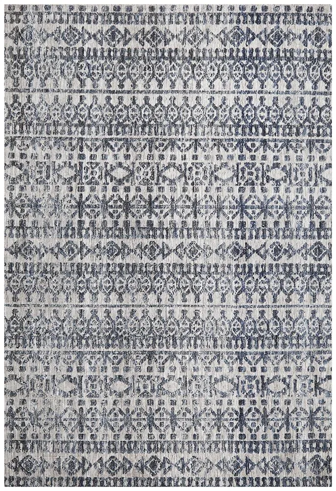 Rustic Casual Tribal Design Tara Rug - Navy/Grey