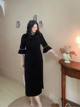 Sirong 丝绒 Velvet Lace Plus Sized Winter Long Sleeve Qipao